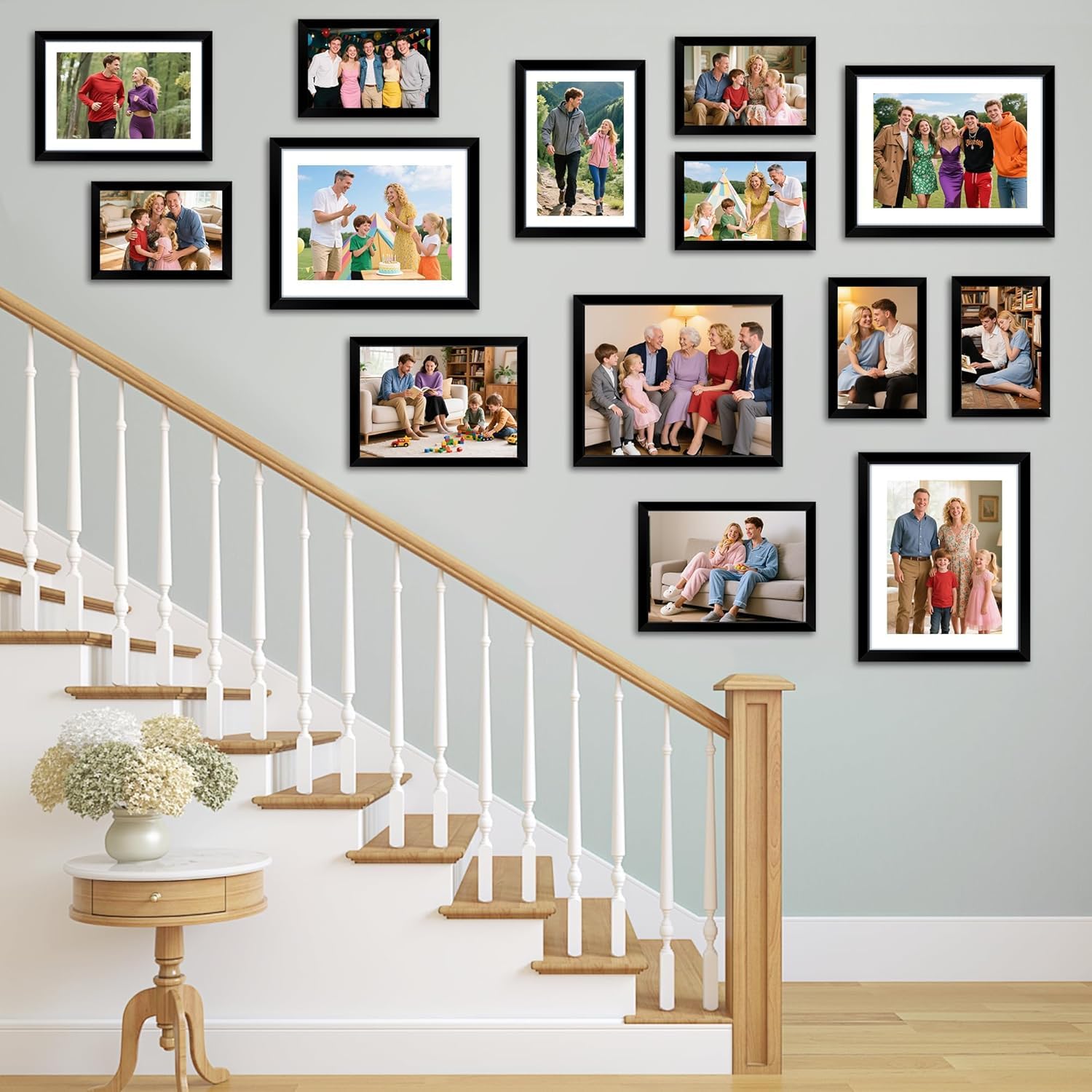 HOMERHYME 5x7 Picture Frame Set of 8, Black Photo Frames for Gallery Wall Mounting or Table Display, Display Pictures 4x6 with M